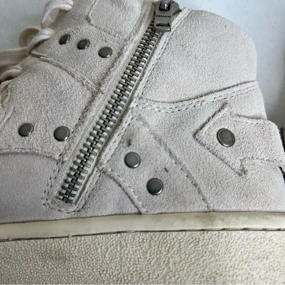 Coach Suede High Top Cream Rivets Buckles Retro Moto Zipper Sneaker Women 8.5 - Picture 8 of 15